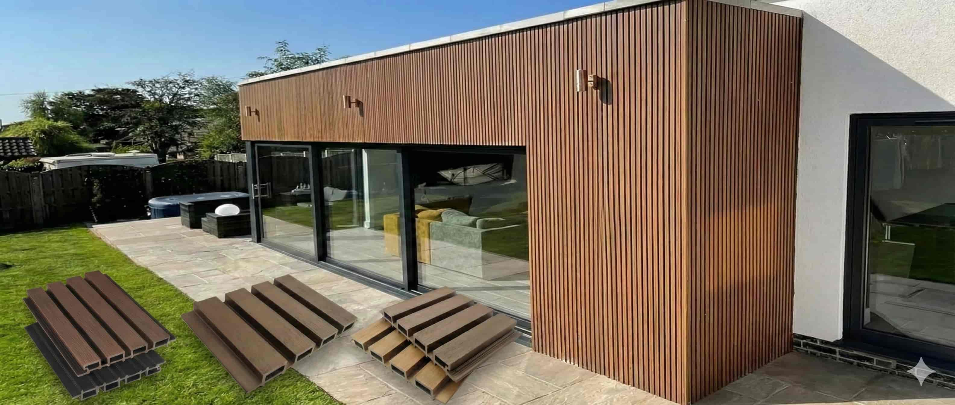 Paneles arquitectónicos de pared de WPC de calidad comercial | Resistentes al fuego | Sistema moderno para fachadas de edificios